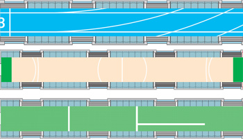 ●競技フィールドをイメージしたフロアデザイン